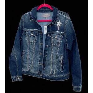 Torrid Denim Jacket Size 2 Plus with Rhinestone Star Stretch Jean Jacket Western